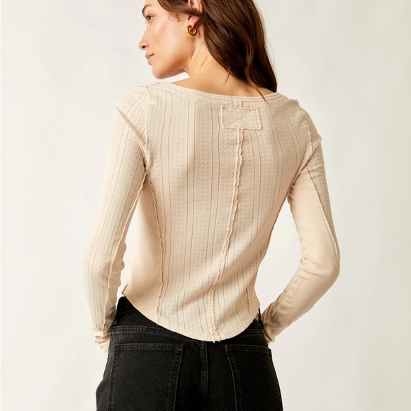 Free People-We The Free Cream Long Sleeve Pointelle Top-Eyes on You-Birch - Picture 2 of 12